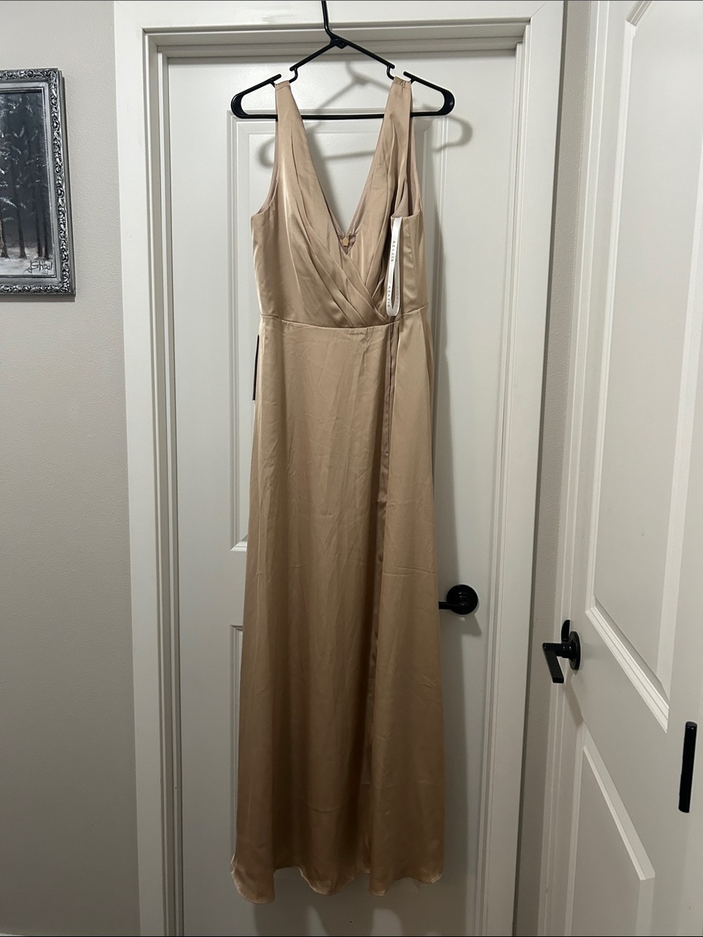 New With Tags - Azazie Nelli Stretch Satin Bridesmaid Dress in Champagne.